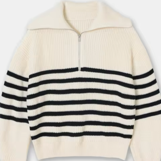 Elara Stripped Zipped Knit Sweater