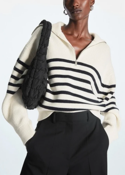 Elara Stripped Zipped Knit Sweater