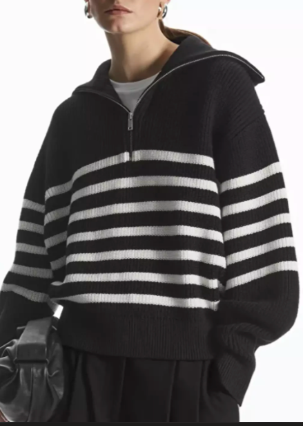 Elara Stripped Zipped Knit Sweater