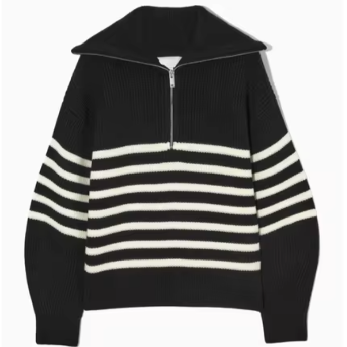 Elara Stripped Zipped Knit Sweater